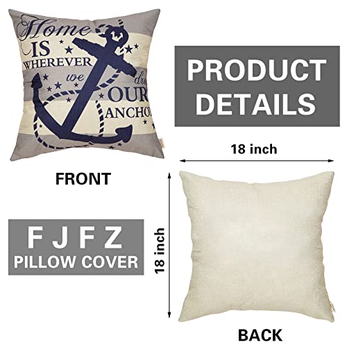 Fjfz Nautical Farmhouse Decorative Throw Pillow Cover 18X18 Home Is Wherever We Drop Our Anchor Quote Sign Summer Cruise Lover Decoration Home Decor Cotton Linen Cushion Case For Sofa Couch #TOP1