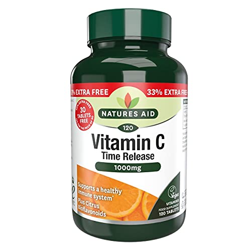 Natures Aid Time Release Vitamin C 1000mg with citrus bioflavonoids - 120 Tablets - Food Supplement