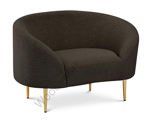 Image of Rosewood Luxury Curved Sofa in Premium Boucle Fabric | Solid Wood Structure | High Density Foam | Sturdy Golden Legs | Comfortable & Stylish Couch for Modern Living Room (Brown, 1 Seater)