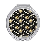 Matériau de qualité : fabriqué à partir de fer galvanisé et de verre argenté, ce miroir de poche imprimé soleil ciel noir et or combine résistance et clarté. La construction robuste garantit un miroir de maquillage fiable tandis que le véritable reflet du miroir donne des résultats précis du miroir de près