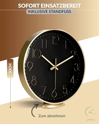 Horloge murale 30 cm silencieuse sans tic-tac noir et doré