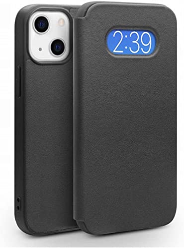 Étui iPhone 13 Mini en cuir noir avec fenêtre de notification pour le quotidien