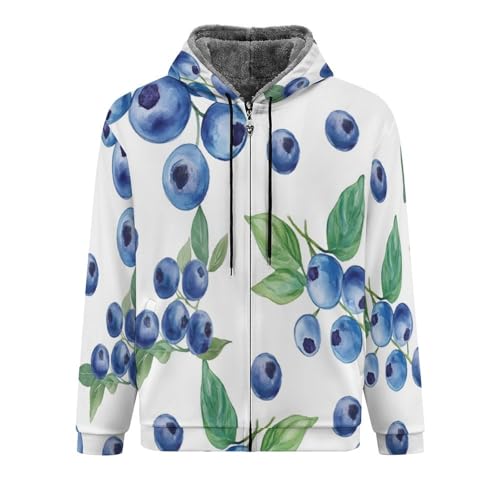 Sweat à capuche zippé pour homme en polaire chaude à imprimé myrtille sauvage