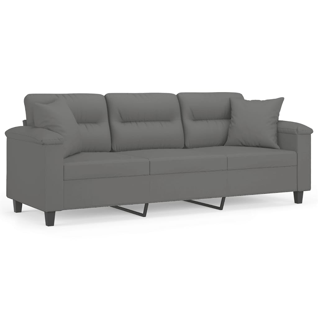 Homgoday Sofa 3-osobowa Poduszki Ciemnoszary 180 cm Tkanina z mikrofibry, Meble do wnętrz i na zewnątrz, wystrój domu, wyposażenie domu do wnętrz, sypialni, salonu, biura