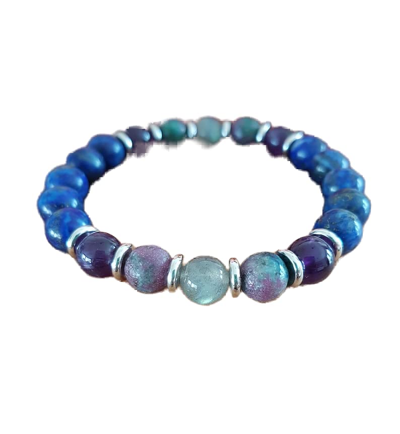 Bracelet améthyste et lapis-lazuli perles rondes 10mm élastique mixte