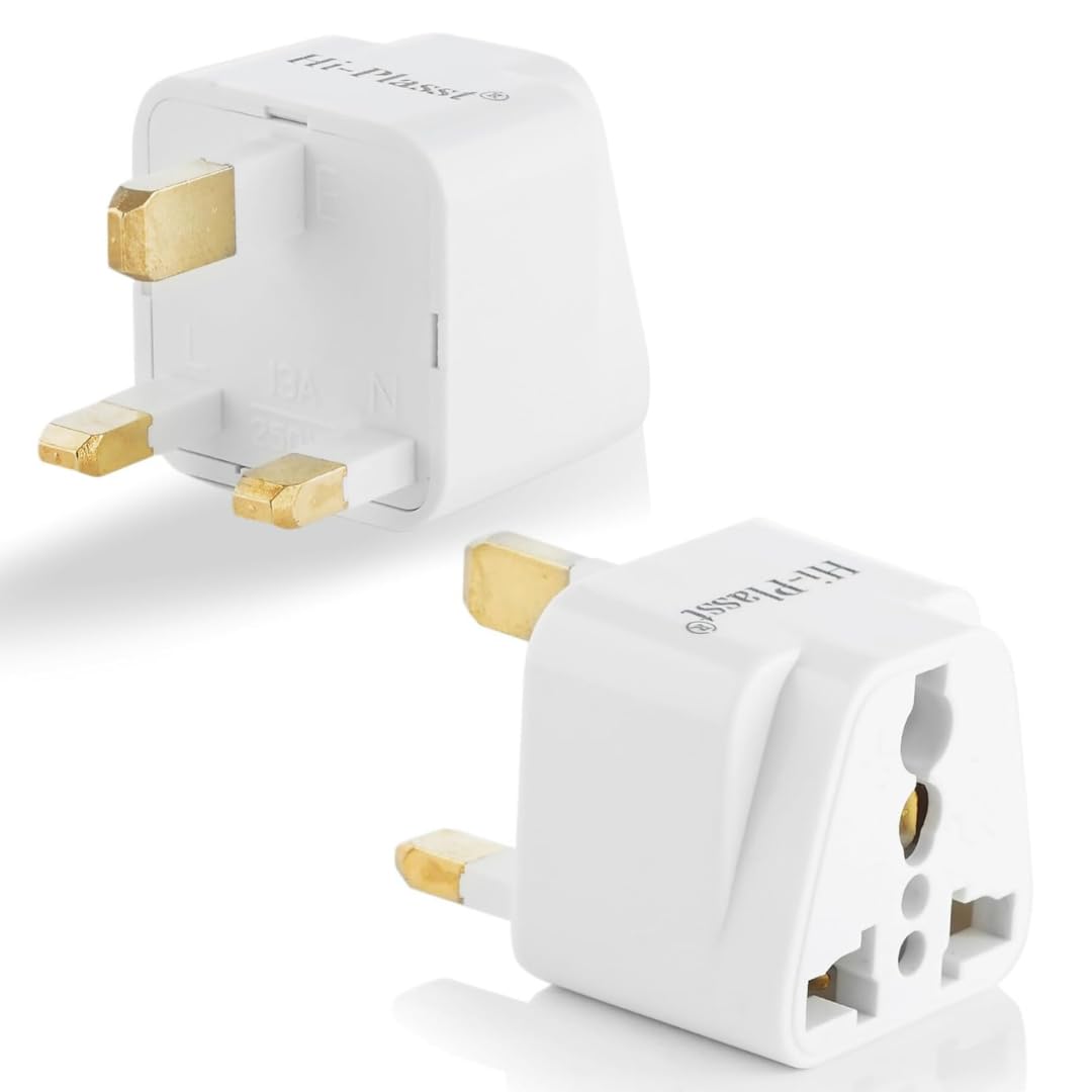 Hi-Plasst (Pack of 2) India to UK Type G Travel Adapter Plug - Universal Converter for UAE, Dubai, Singapore, Hong Kong, Ireland - UK Pin Adapter for Indian Plugs, Compatible with Phone, Laptop