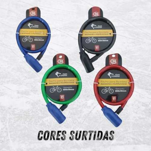 Cadeado Reforçado Emborrachado Aço Bicicleta Moto com Chave Cabo 65cm Segurança Resistente Encapado