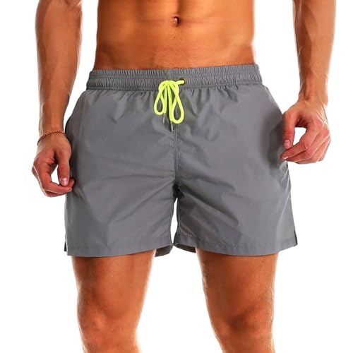 YnimioAOX Men Swim Trunks Quick Dry Beach Shorts Mesh Lining, Grey, 38