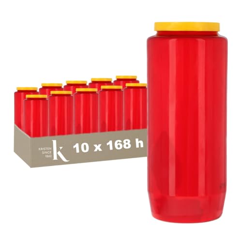 KRISTEN Lot de 10 bougies commémoratives - 168 heures de combustion - Rouge - Bougie de prière, d'église, de dévotion
