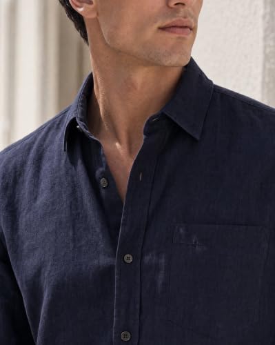 Image of Nobero Breezy Premium Linen Cotton Shirt for Men | Stylish Casual Shirts for Men | Semi Cut Collar | Box Pleat | Curved Hem | Regular Fit | Full Sleeve | S-XXXL