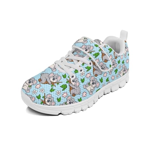 Girls Boys Sneakers Kids Little Kid Tennis School Casual Walking Shoes Cute Koala Flowers Pattern（White Sole）
