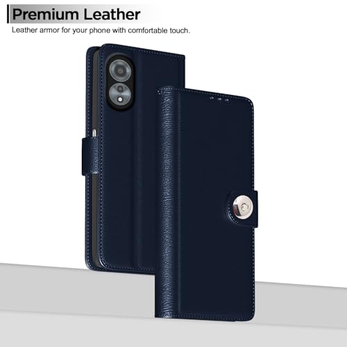 Image of Pikkme Flip Cover Leather Finish | Inside TPU with Card Pockets | Wallet Stand and Shock Proof | Complete Protection Button Flip Case for Oppo A78 4G (Blue)