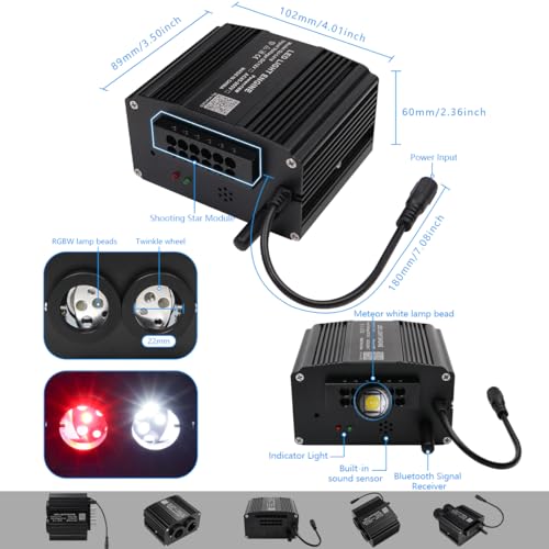 Image of AKEPO 18W Dual Color Twinkle Shooting Star 2-in-1 Fiber Optic Light Engine Replacement, RGBW Bluetooth APP Control + Music Sync Mode + 28-Key Remote Control for Car Home Starlight Headliner