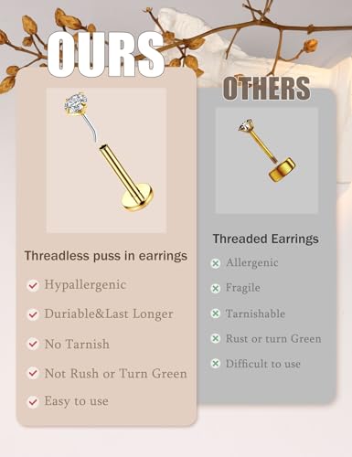 20G/18G/16G Flat Back Earrings Stud - Hypoallergenic Earrings for Women - 316L Surgical Stainless Steel Tragus Cartilage Lip Medusa Piercing Jewelry - Threadless Nose Stud for Women Men 2mm4