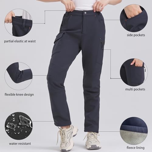 SYKROO Calça cargo feminina forrada com lã impermeável antifricção com bolsos funcionais cinza G