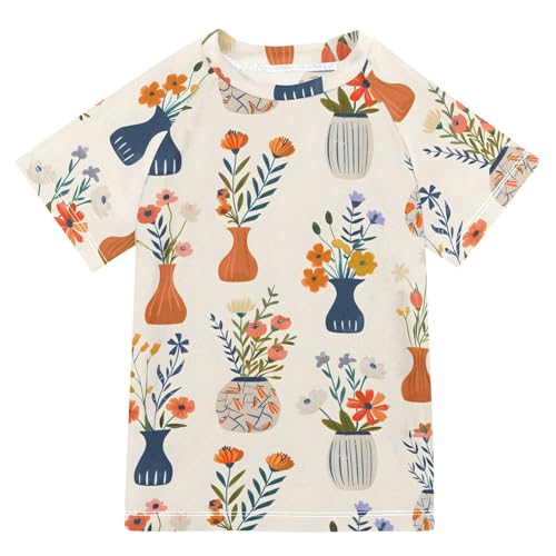ALAZA Boys Swim Shirts Toddler Rash Guard Short Sleeve Rashguard Flowers Bouquets UPF 50+ 11-12T