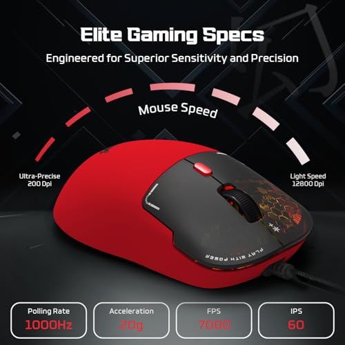 Image of EvoFox Phantom Air Ultra Lightweight Gaming Mouse | Upto 1000Hz Polling Rate, 7000 FPS, 12800 DPI | Honeycomb RGB Lighting | Fully Programmable with Windows Software & On-Board Memory | Red