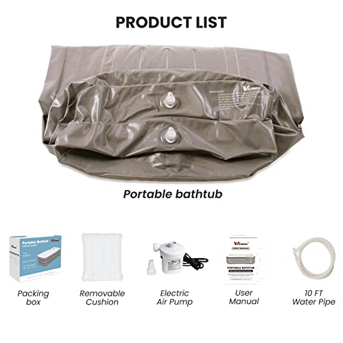 Wbhome Inflatable Bath Tub Pvc Portable Adult Bathtub Bathroom Spa With Electric Air Pump, Cup Holder, Phone Pocket, 118 Inch Long Pipe #TOP7