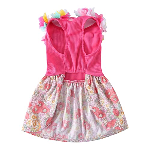 Vestido de Cachorro em Tela com Decoração de Flores Saia de Primavera de Verão Vestuário de Cachorro