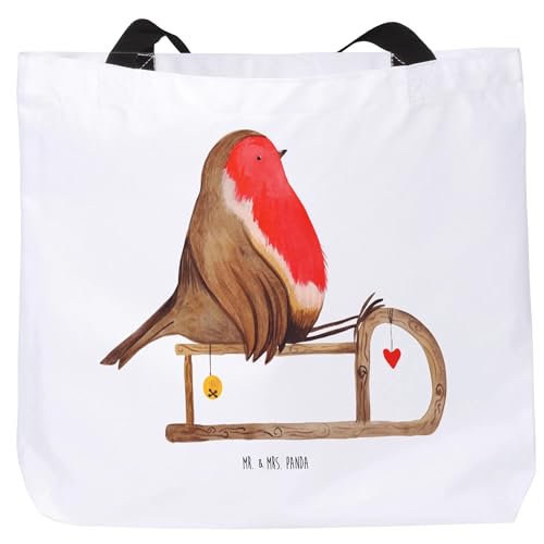Mr. & Mrs. Panda Shopper Rotkehlchen Schlitten - Geschenk, Einkaufsbeutel, Tasche, Schulbeutel, Vogel, Einkaufstasche, Tragebeutel, Weihnachten,