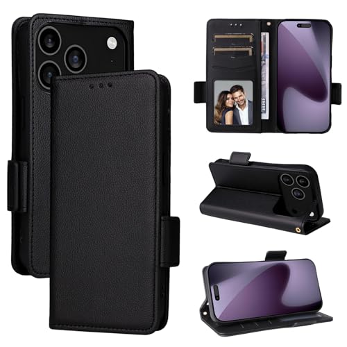 Étui portefeuille iPhone 15 Plus noir contre les rayures de l'écran