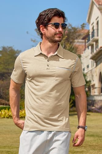 Mens Casual Polo Shirts Classic Short Sleeve Basic Golf Button Shirt with Pocket2