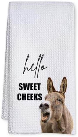 Funny Donkey Bathroom Decor Hand Towels, Farmhouse Bathroom Decor Towel, Western Home Decoration Hello Sweet Cheeks Farmhouse Decorative Donkey Hand Towels, Set of 1 -A03