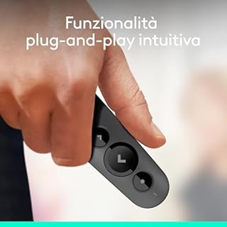 Logitech R500s Telecomando per presentazioni laser di classe 1 USB e Bluetooth - Compatibilità universale, raggio d'azione di 20 m, personalizzabile – Grigio scuro