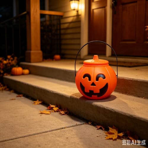 Plastic Pumpkin Bucket, Halloween Pumpkin Treat Pail with Handles and Lid - image 3