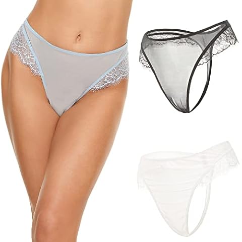 ANGABRIEL Women Floral Lace Thongs G-string Underwear T-Back Stretchy Lace Low Rise Hipster (12, Eyelash Mesh G-String Thong(Pack of 3)) Cover