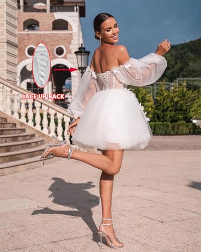 Sparkly Lace Applique Homecoming Dresses Short for Teens 2024 Glitter Puffy Sleeve Tulle Cocktail Party Gowns3