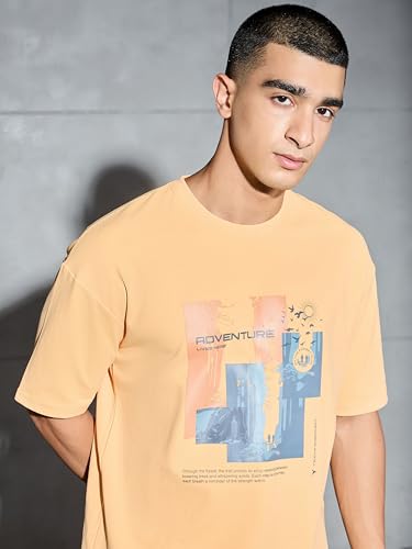 Image of TECHNOSPORT Men's Oversized Fit Half Sleeve Crew Neck T-Shirt, ELASTO Plus Quick Dry Moisture Wicking Stretchable Sports Gym and Casual Wear