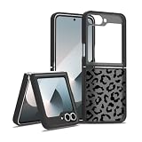 Custodia per Samsung Galaxy Z Flip 7 FE 2025 / Z Flip 6 2024, traslucida opaca, con grazioso motivo leopardato estetico alla moda, resistente ai graffi, retro in policarbonato e TPU, nero