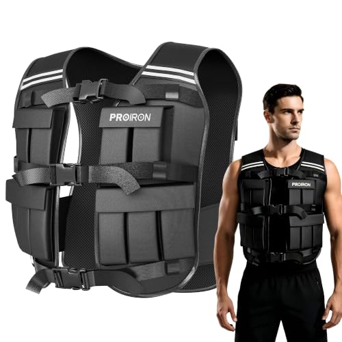 PROIRON Chaleco Lastrado 10 kg, Incluido 20 paquetes de peso, Lastre Ajustable, chaleco con peso con banda reflectante para entrenamiento de fuerza, jogging, casa, gimnasio, cardio, crossfit