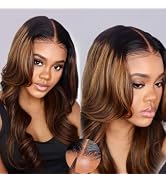 KLAIYI Bye Bye Knots Glueless Wig Ombre Brown Body Wave Pre Cut 7x5 HD Lace Front Wigs Human Hair...