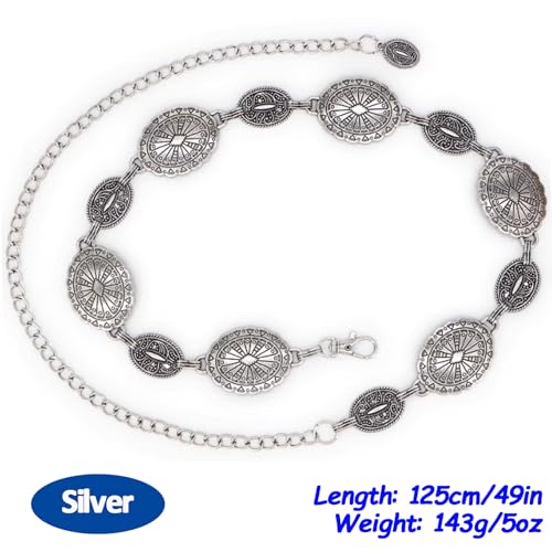 1pc Western Concho Chain Belt for Women Cowgirls Oval Metal Waist Chain Belt Turquoise Chain Belt for Jeans Dress2