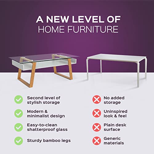 Bonvivo Glass Coffee Table - Small, Modern-Style Donatella Glass Tables For Living Room, Lobby And Waiting Area - Gifts For Men And Women - White #TOP6