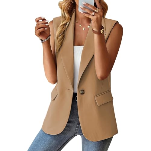 Blazer Vest for Women Sleeveless Vest Tops Open Front Casual Blazer Single Button Work Office Suit Jacket Waistcoat2