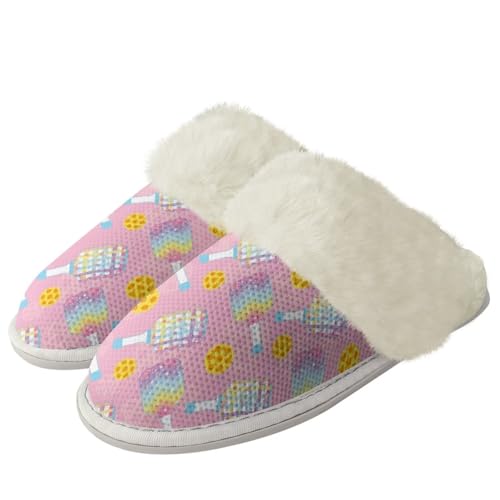 Howilath Ball Pattern Fuzzy Slippers for Women Warm Winter Home Slippers Novelty House Shoes with Fur Edges