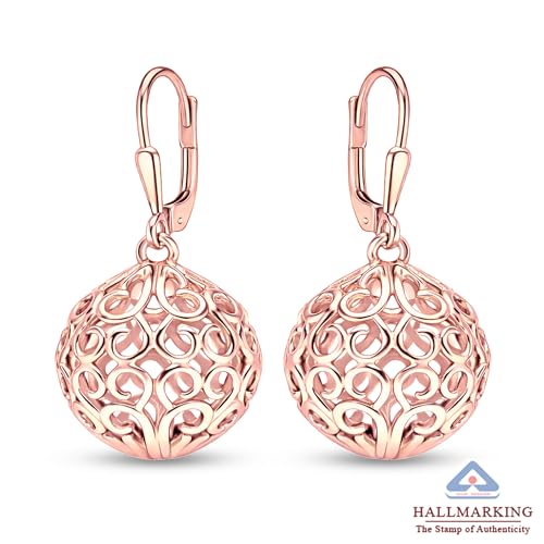 Image of TRUESILVER ACPL 925 Sterling Silver BIS Hallmarked Filigree Ball Leverback Drop Dangle Earrings for Women