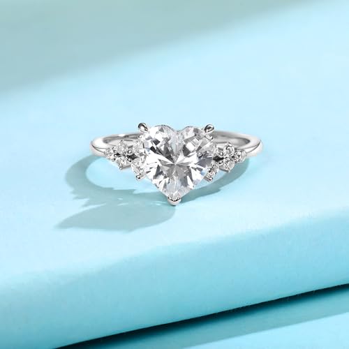 MDFUN Engagement Rings for Women Promise Ring Wedding Eternity Bands | 18K White Gold Plated | Heart Oval Cubic Zirconia Size 5-104