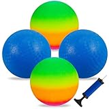 EOGRFW 4 Stück Bouncy Kickball, PVC Regenbogen Ball,Kinder Spielball, Strandball mit Pumpe, Mehrfabig Regenbogen Ball für Drinnen Draußen Backyard Park und Beach(22cm)