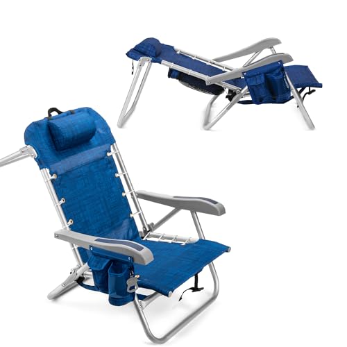 Homevative Cooler+ Folding Backpack Beach Chair with 5 Positions, Towel bar, XL Cooler Pouch,...