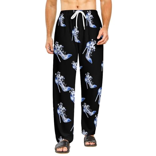 Sexy Blue Heel Flowers Men's Pajama Pants Lightweight Pjs Bottoms Sleep Lounge Pant with Pocket Drawstring