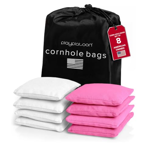 Play Platoon Cornhole Bags Set of 8, Pink & White Duck Cloth
