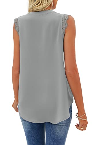 Women's Business Casual V Neck Lace Tank Tops Chiffon Work Blouse Top Medium Grey #TOP3