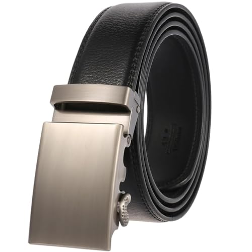 Men's Belt Automatic Buckle Leather 3.5Cm Solid Genuine Leather Belt Clothes Accessories Black 130cm