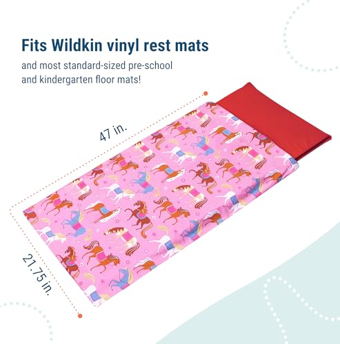 Image of Wildkin Kids Microfiber Nap Mat Cover - Soft, Durable & Fits 1.5 inch Vinyl Sleep Mats (Horses)