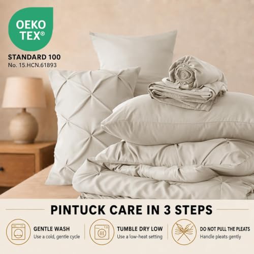 HIMEET Twin Comforter Set Beige - 5 Pieces Pintuck Bed in a Bag by HIMEET - Used condition - Image 8