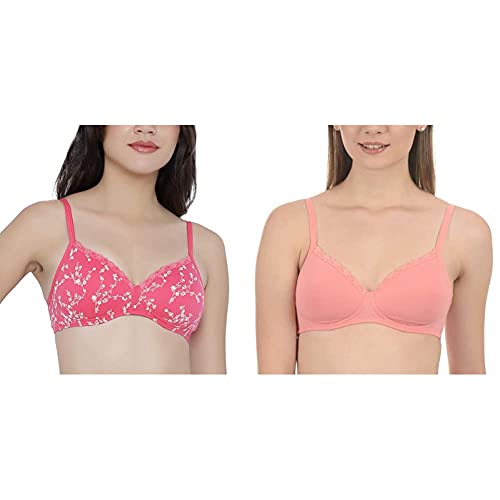 Image of Amante Women's Padded Non Wired Bra Pack of 2-Salmon Rose + Azalea-Ecru Pr 36B